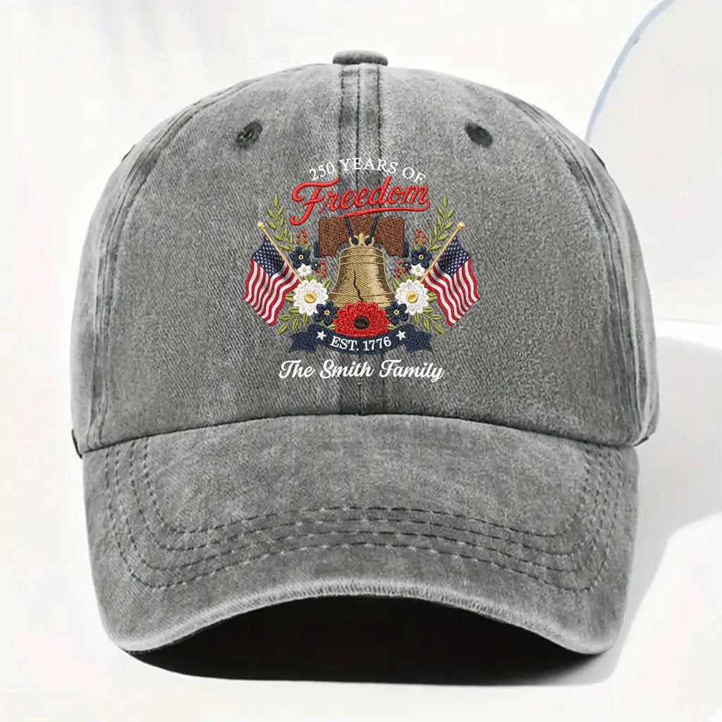Personalized Washed Denim Cap Custom Family Name 4th of July Gift Washed Denim Cap GradoCreations