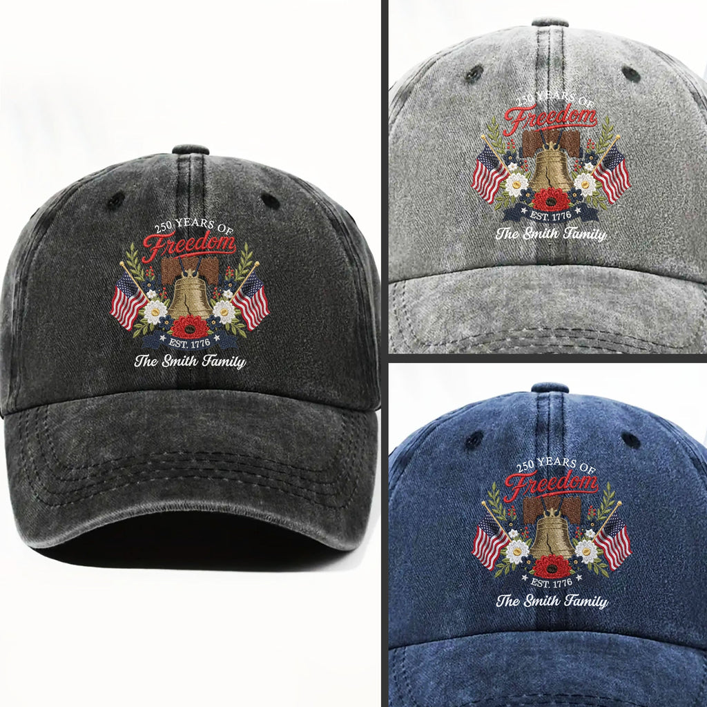Personalized Washed Denim Cap Custom Family Name 4th of July Gift Washed Denim Cap GradoCreations