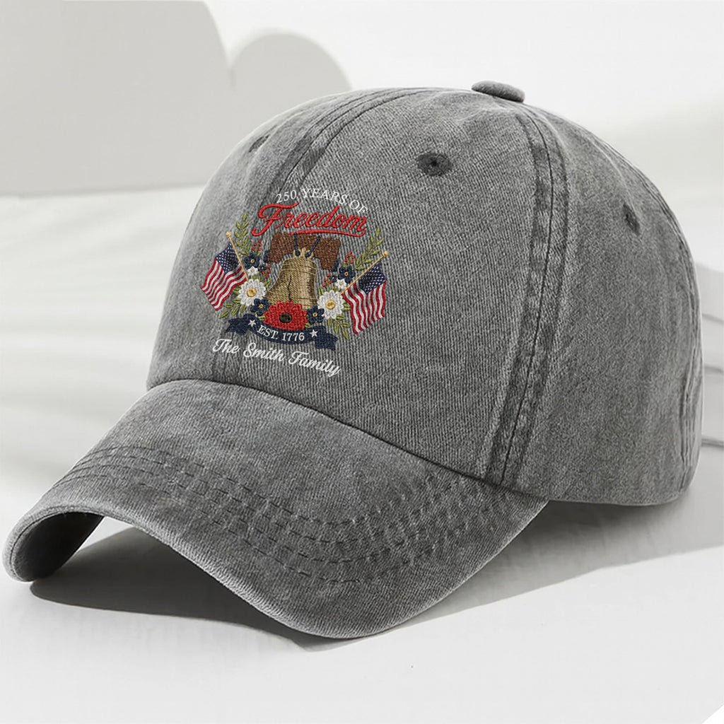 Personalized Washed Denim Cap Custom Family Name 4th of July Gift Washed Denim Cap GradoCreations