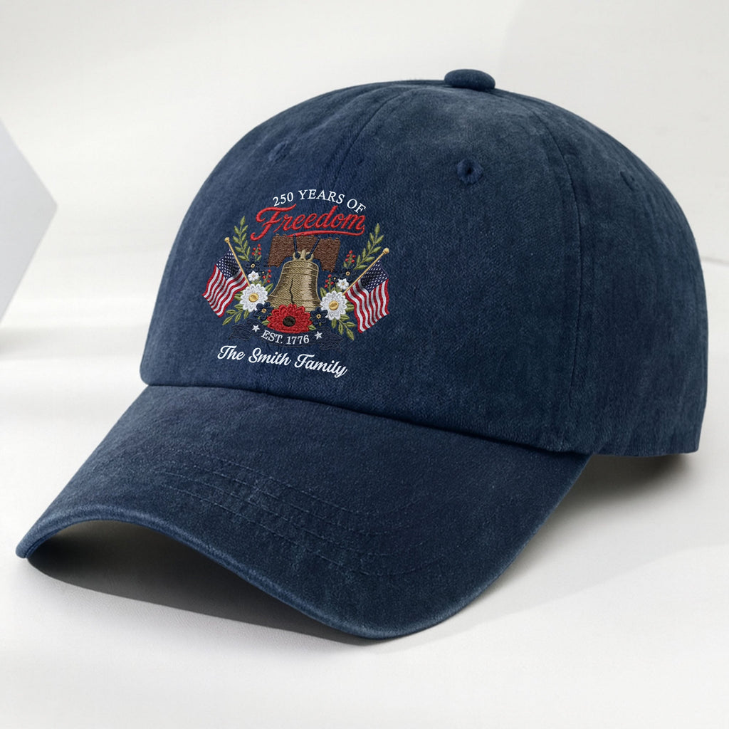 Personalized Washed Denim Cap Custom Family Name 4th of July Gift Washed Denim Cap GradoCreations