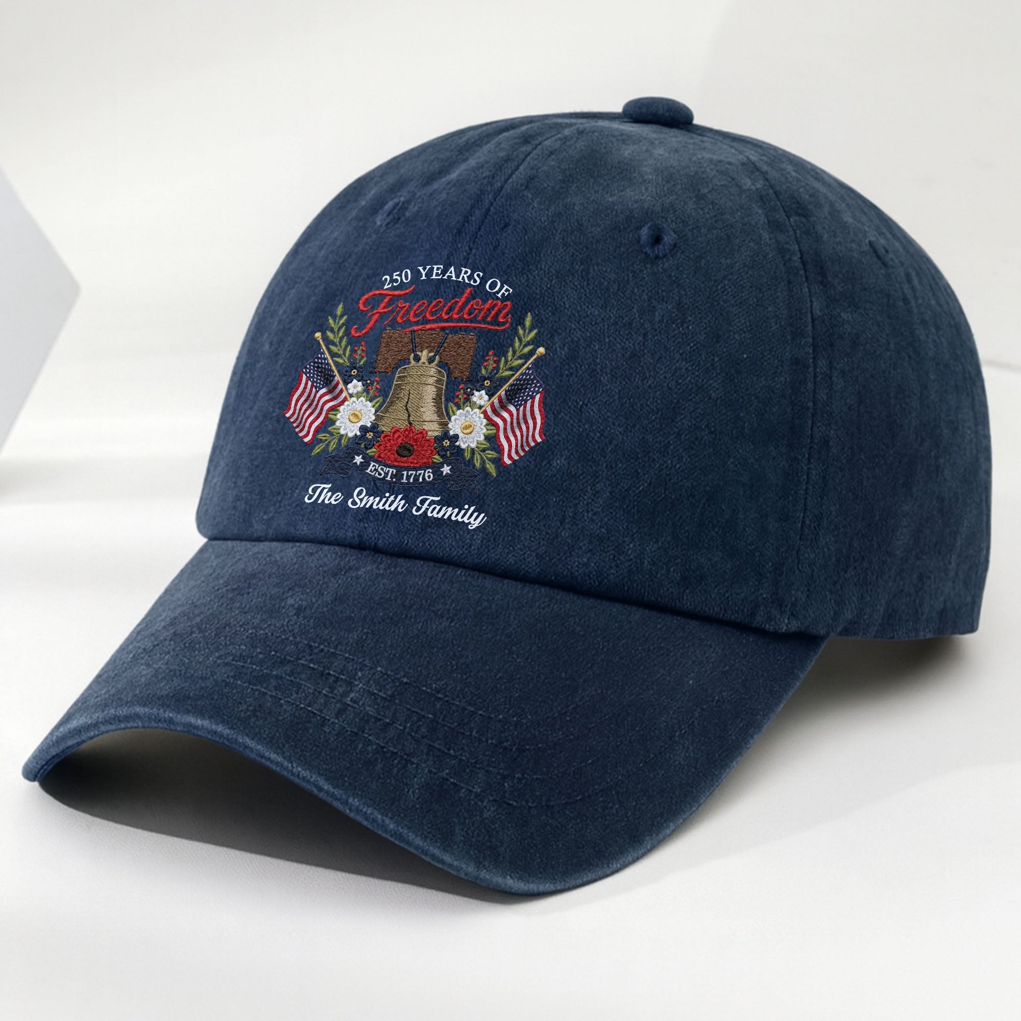 Personalized Washed Denim Cap Custom Family Name 4th of July Gift Washed Denim Cap GradoCreations