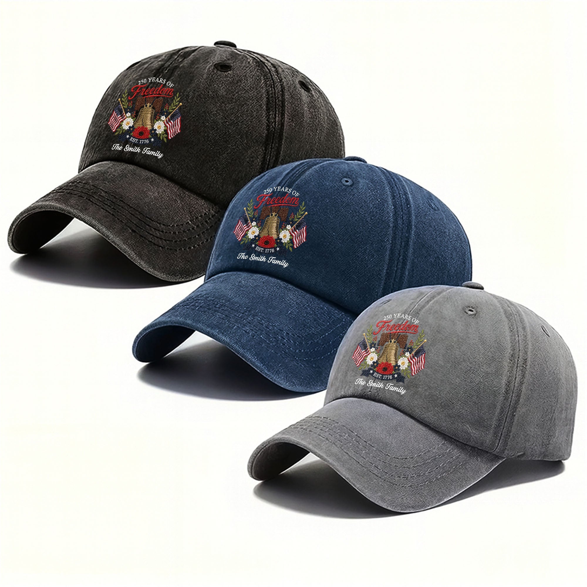 Personalized Washed Denim Cap Custom Family Name 4th of July Gift Washed Denim Cap GradoCreations