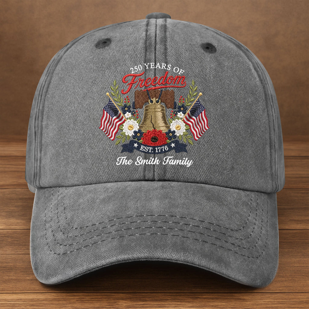 Personalized Washed Denim Cap Custom Family Name 4th of July Gift Washed Denim Cap GradoCreations