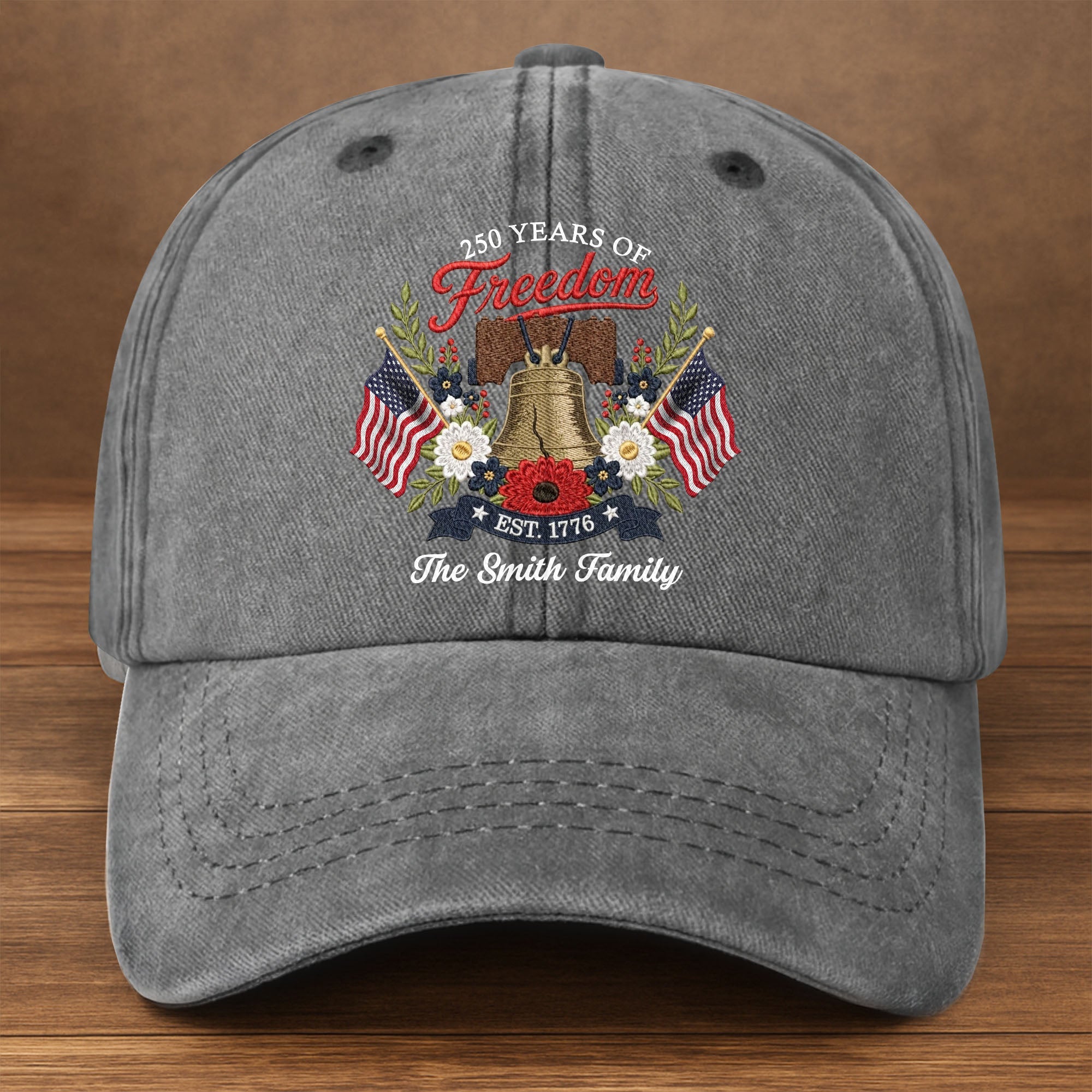 Personalized Washed Denim Cap Custom Family Name 4th of July Gift Washed Denim Cap GradoCreations