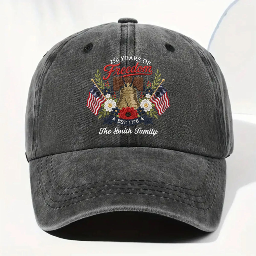 Personalized Washed Denim Cap Custom Family Name 4th of July Gift Washed Denim Cap GradoCreations