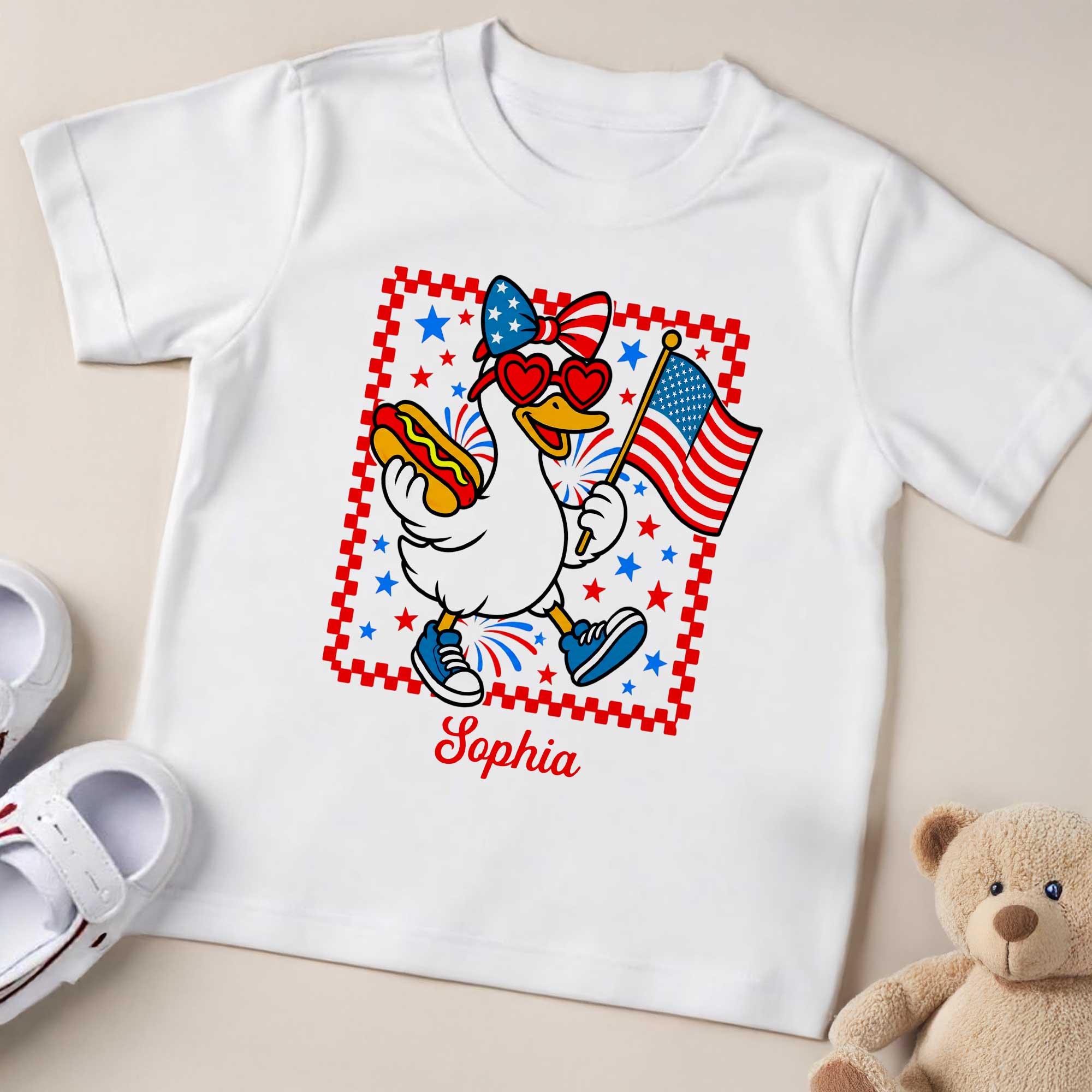 Personalized Patriotic Duck Youth T-Shirt Custom Name Gift