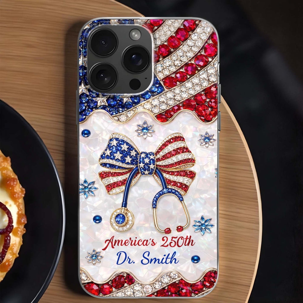 Personalized Clear Phone Case with Crystals for Doctor | 4th of July Gift Clear Phone Case GradoCreations