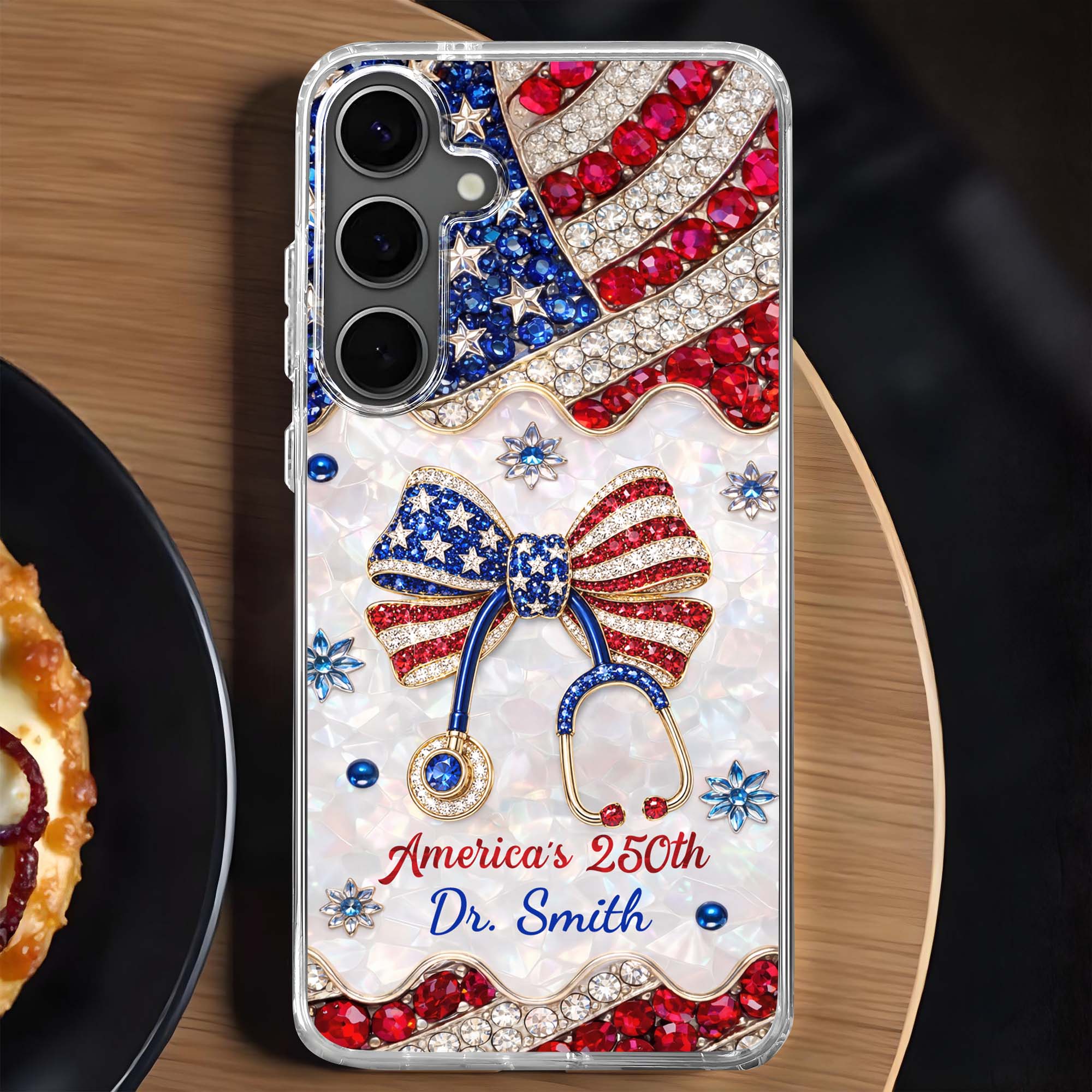 Personalized Clear Phone Case with Crystals for Doctor | 4th of July Gift Clear Phone Case GradoCreations