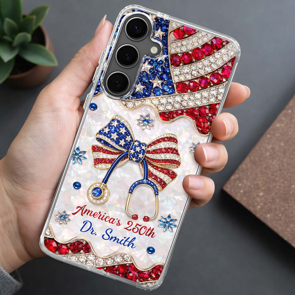 Personalized Clear Phone Case with Crystals for Doctor | 4th of July Gift Clear Phone Case GradoCreations