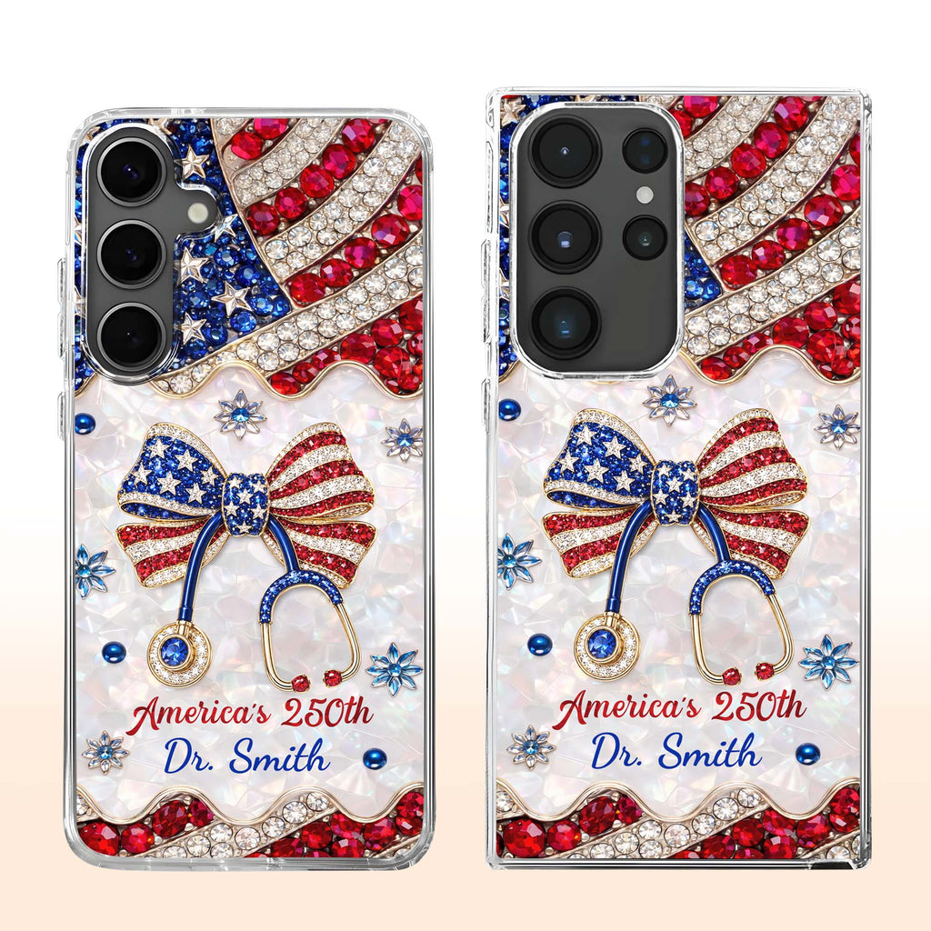 Personalized Clear Phone Case with Crystals for Doctor | 4th of July Gift Clear Phone Case GradoCreations