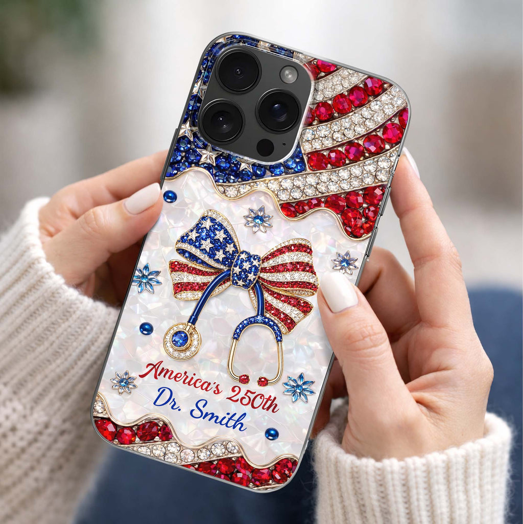 Personalized Clear Phone Case with Crystals for Doctor | 4th of July Gift Clear Phone Case GradoCreations