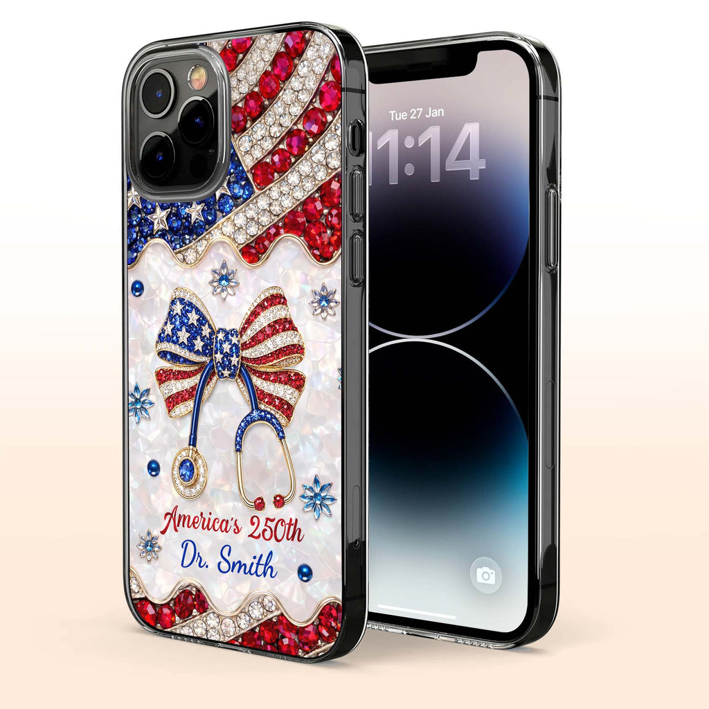 Personalized Clear Phone Case with Crystals for Doctor | 4th of July Gift Clear Phone Case GradoCreations