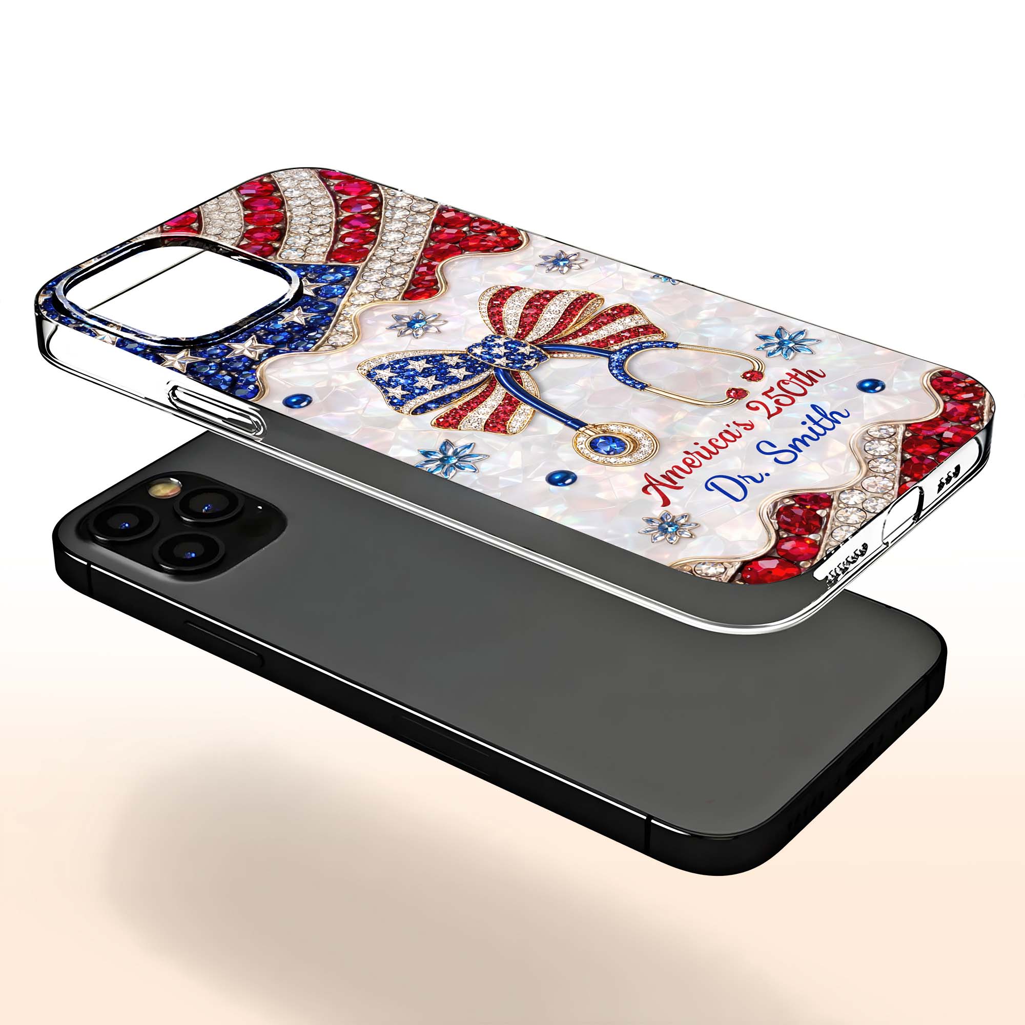 Personalized Clear Phone Case with Crystals for Doctor | 4th of July Gift Clear Phone Case GradoCreations
