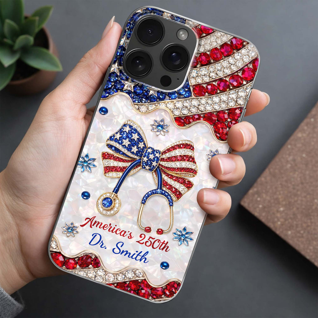 Personalized Clear Phone Case with Crystals for Doctor | 4th of July Gift Clear Phone Case GradoCreations