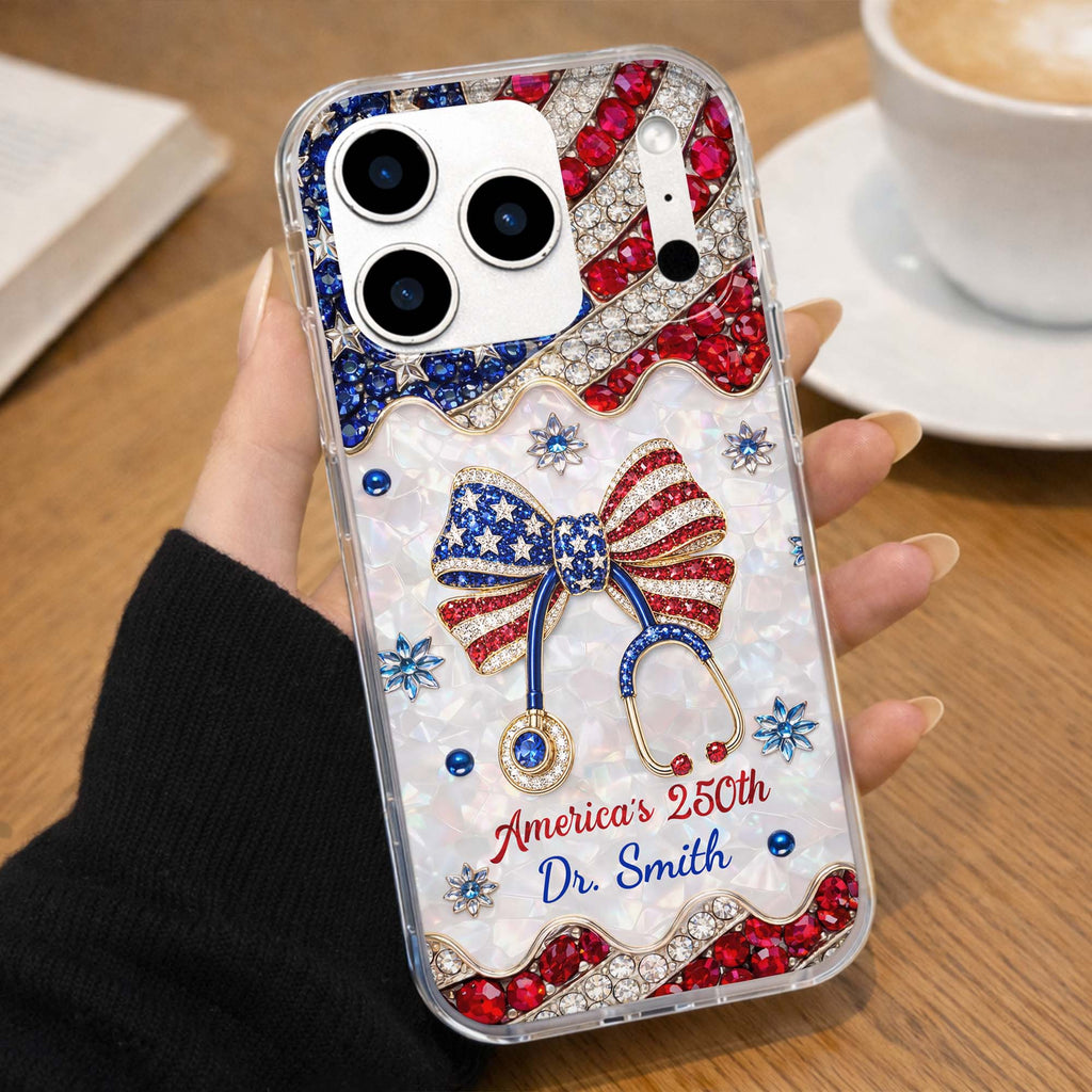 Personalized Clear Phone Case with Crystals for Doctor | 4th of July Gift Clear Phone Case GradoCreations