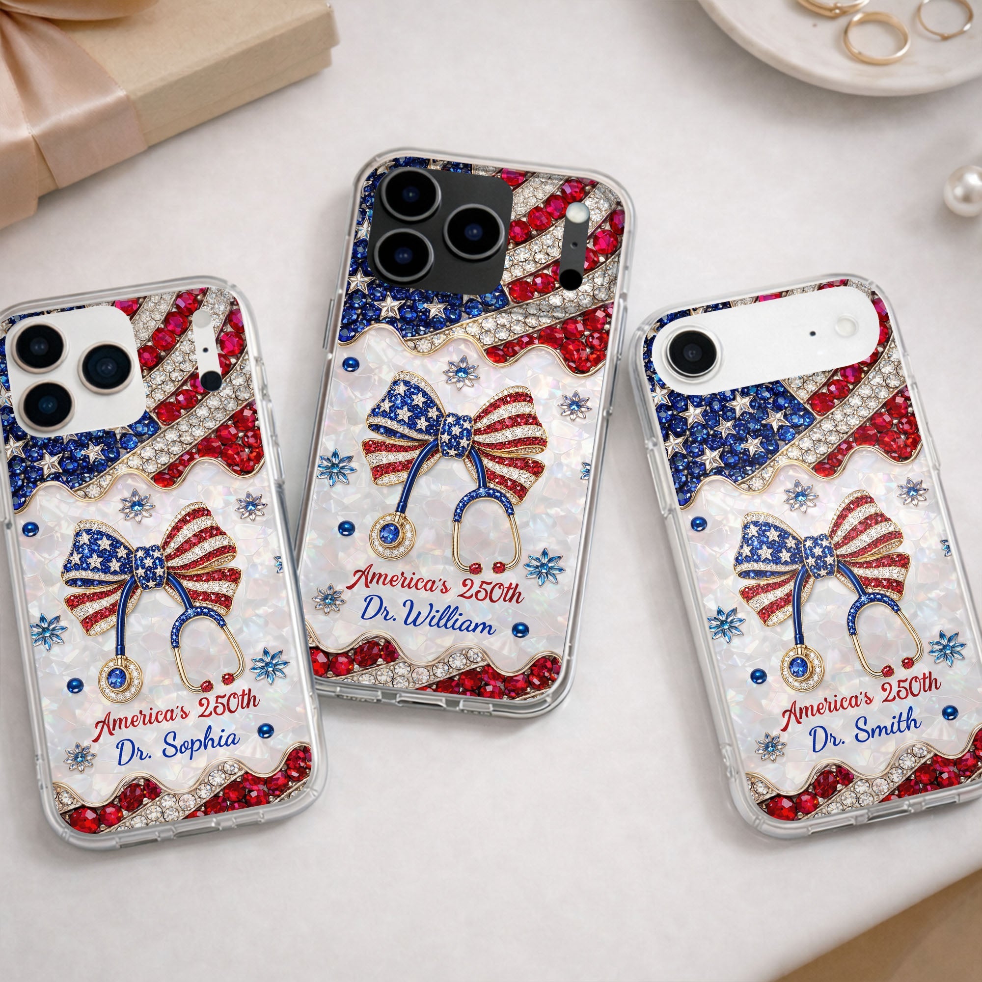 Personalized Clear Phone Case with Crystals for Doctor | 4th of July Gift Clear Phone Case GradoCreations