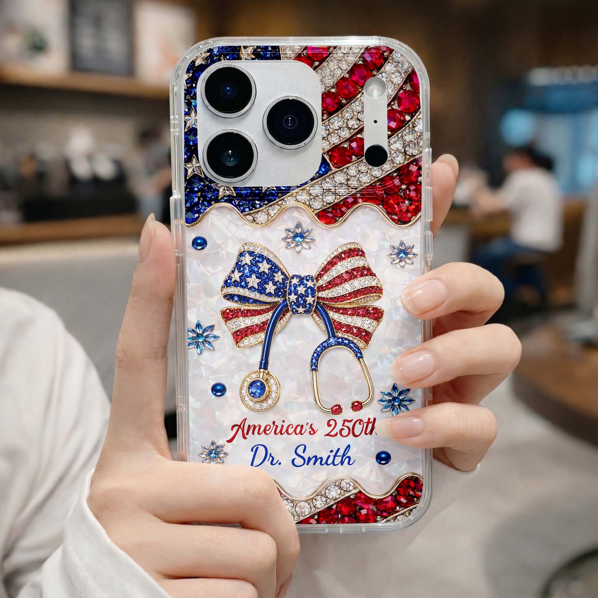 Personalized Clear Phone Case with Crystals for Doctor | 4th of July Gift Clear Phone Case GradoCreations
