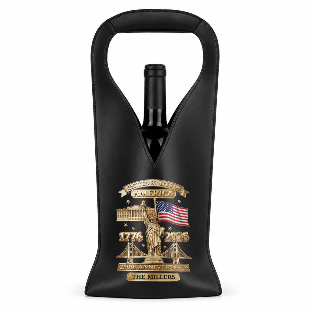 Personalized Leather Wine Bag Custom Name USA Flag Gift Leather Wine Bag GradoCreations