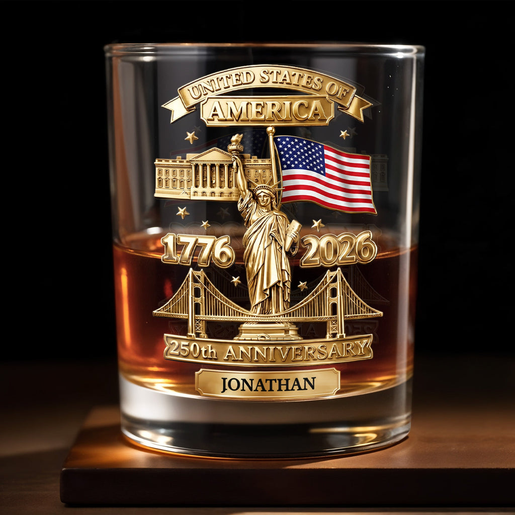 Personalized Whiskey Glass Custom Family Name USA Flag Gift for Dad Whiskey Glass GradoCreations