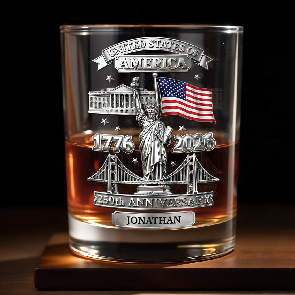 Personalized Whiskey Glass Custom Family Name USA Flag Gift for Dad Whiskey Glass GradoCreations
