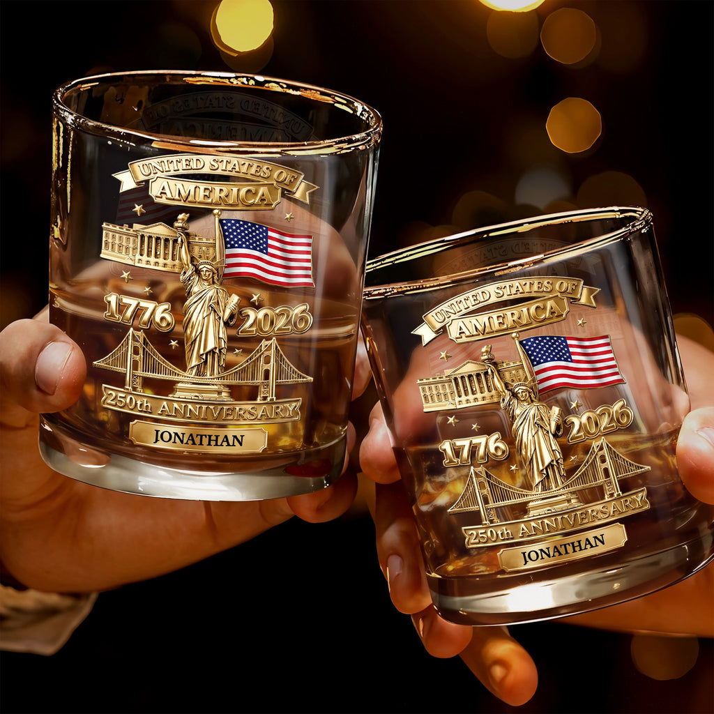 Personalized Whiskey Glass Custom Family Name USA Flag Gift for Dad Whiskey Glass GradoCreations