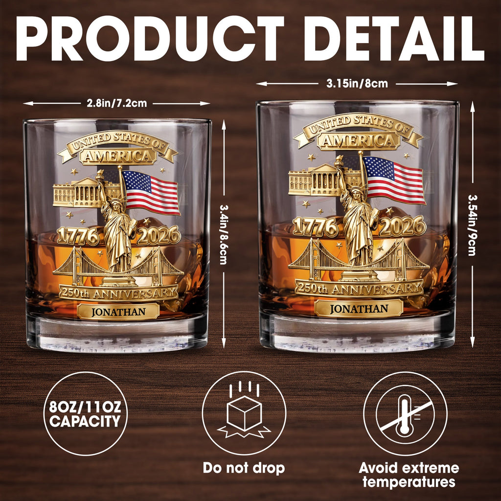Personalized Whiskey Glass Custom Family Name USA Flag Gift for Dad Whiskey Glass GradoCreations