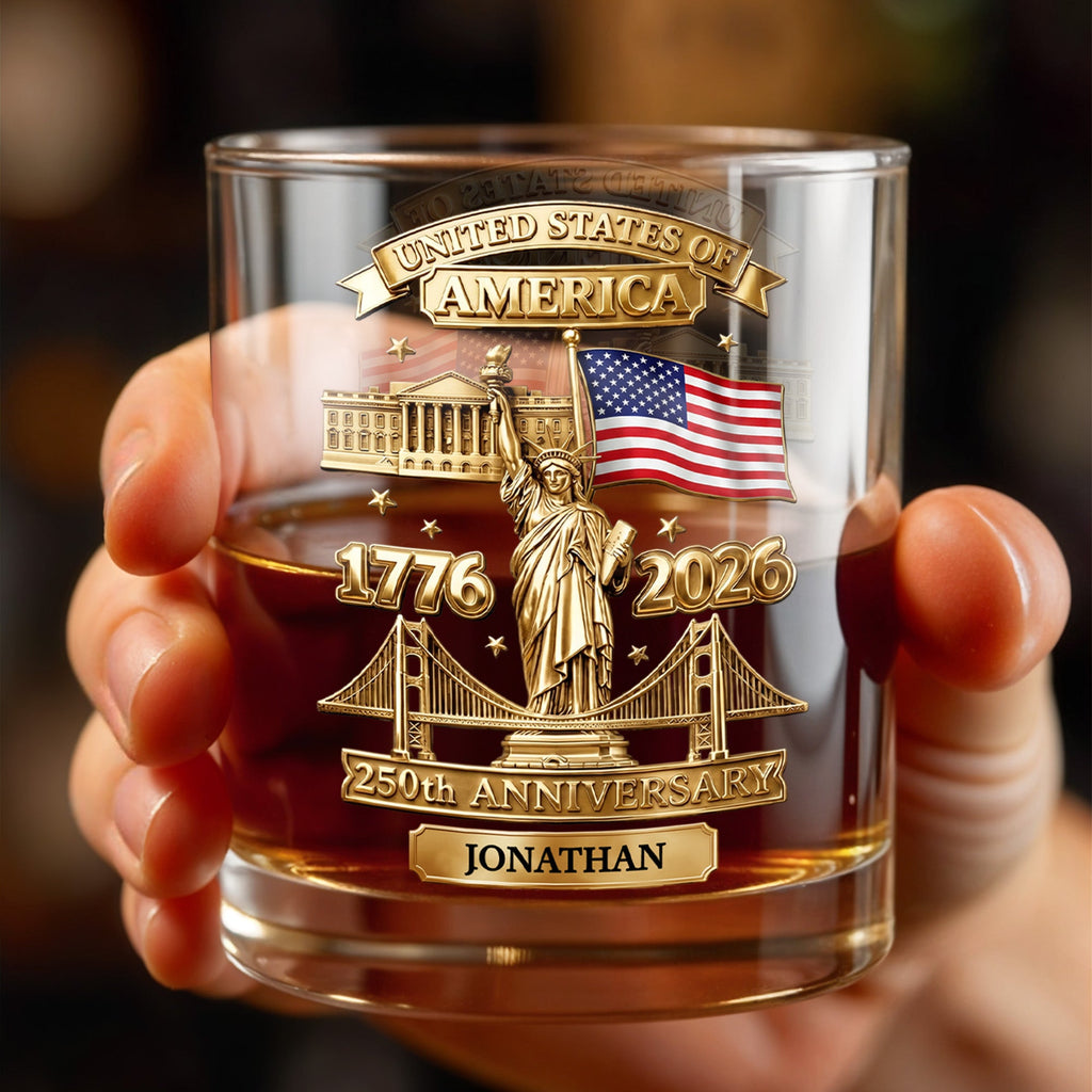 Personalized Whiskey Glass Custom Family Name USA Flag Gift for Dad Whiskey Glass GradoCreations