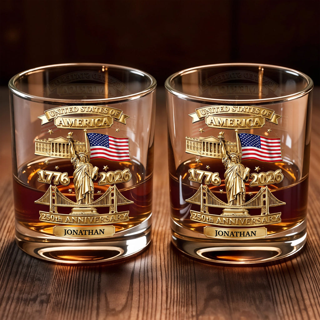 Personalized Whiskey Glass Custom Family Name USA Flag Gift for Dad Whiskey Glass GradoCreations