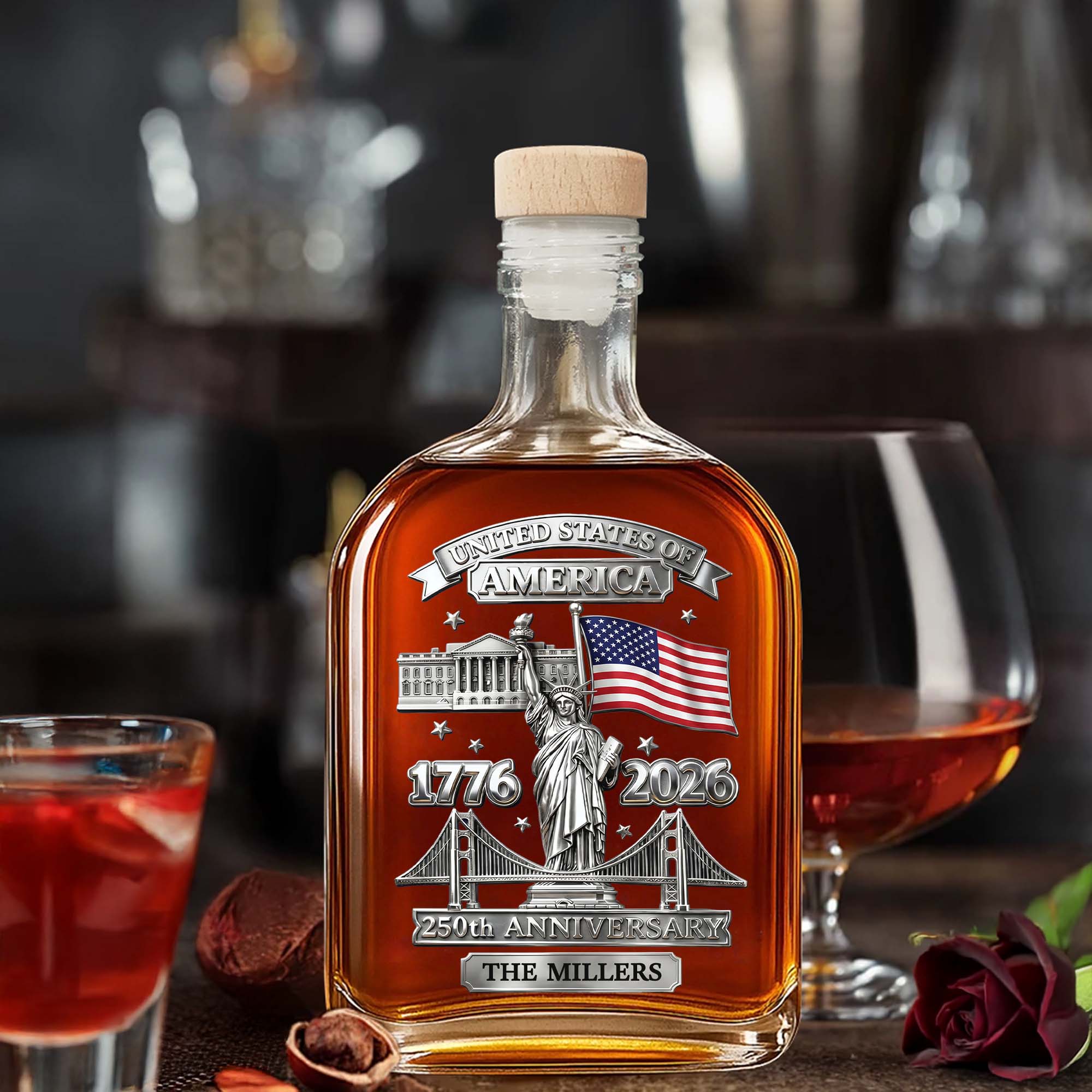 Personalized Whiskey Bottle Custom Family Name 250th Anniversary Gift for Dad Whiskey Bottle GradoCreations