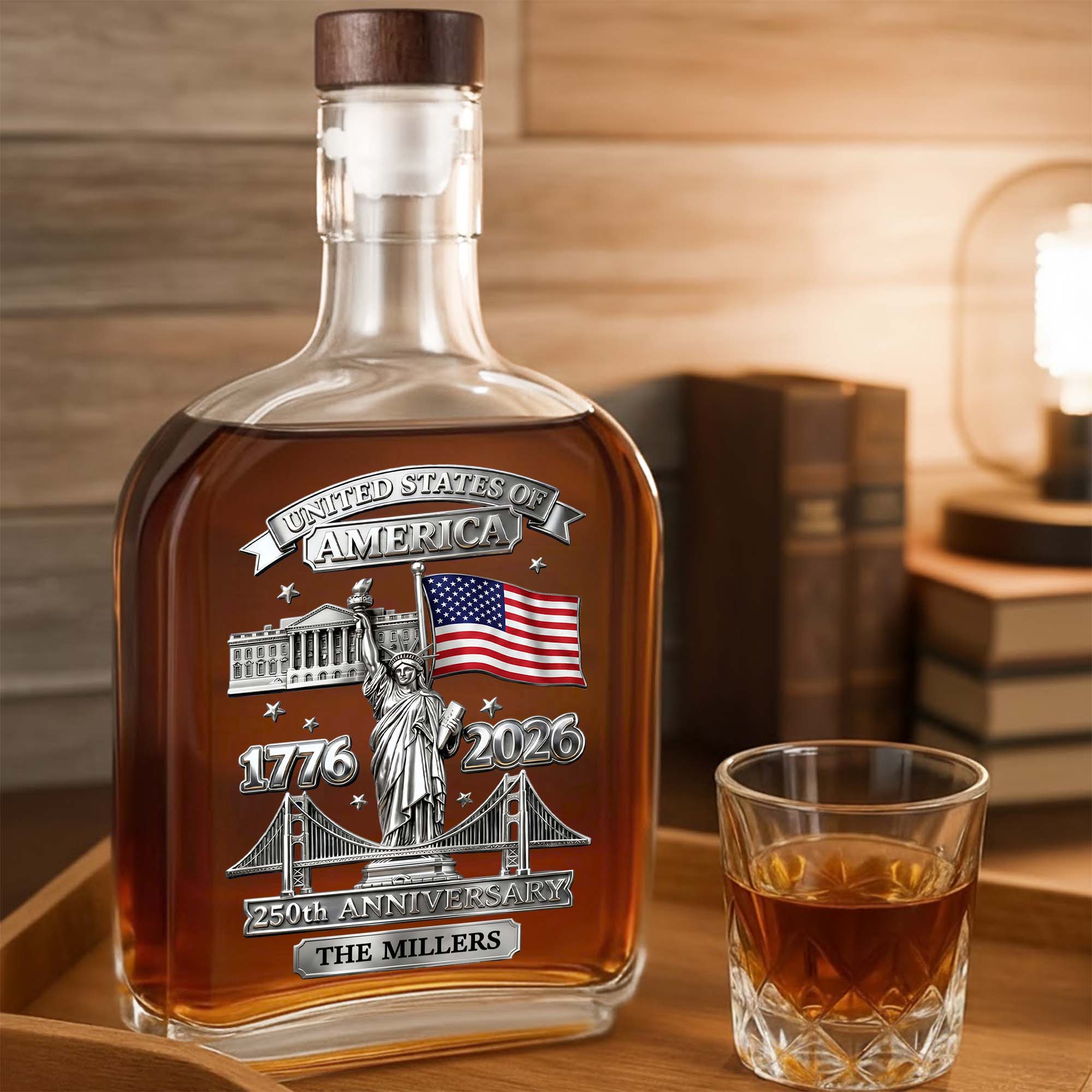 Personalized Whiskey Bottle Custom Family Name 250th Anniversary Gift for Dad Whiskey Bottle GradoCreations