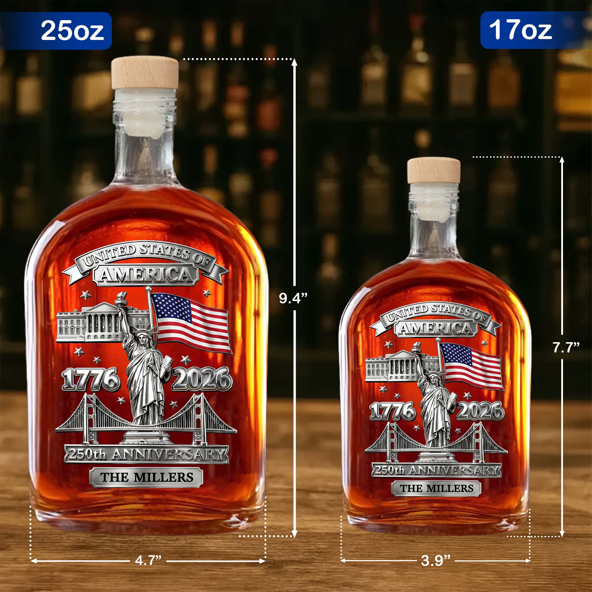 Personalized Whiskey Bottle Custom Family Name 250th Anniversary Gift for Dad Whiskey Bottle GradoCreations