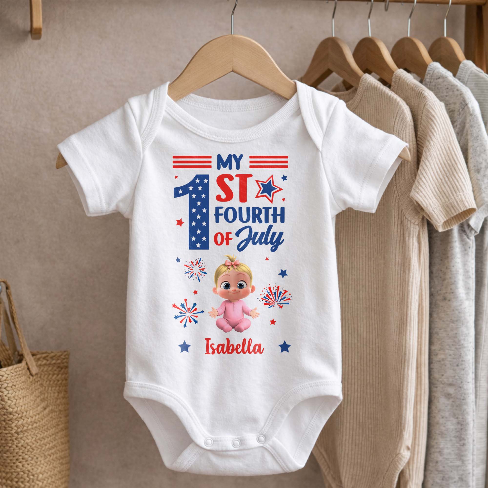 Personalized Baby Onesie Custom Name Fourth of July Gift