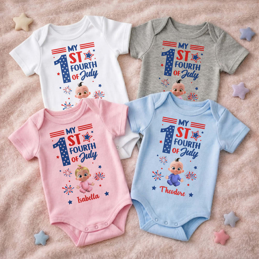 Personalized Baby Onesie Custom Name Fourth of July Gift Baby Onesie GradoCreations