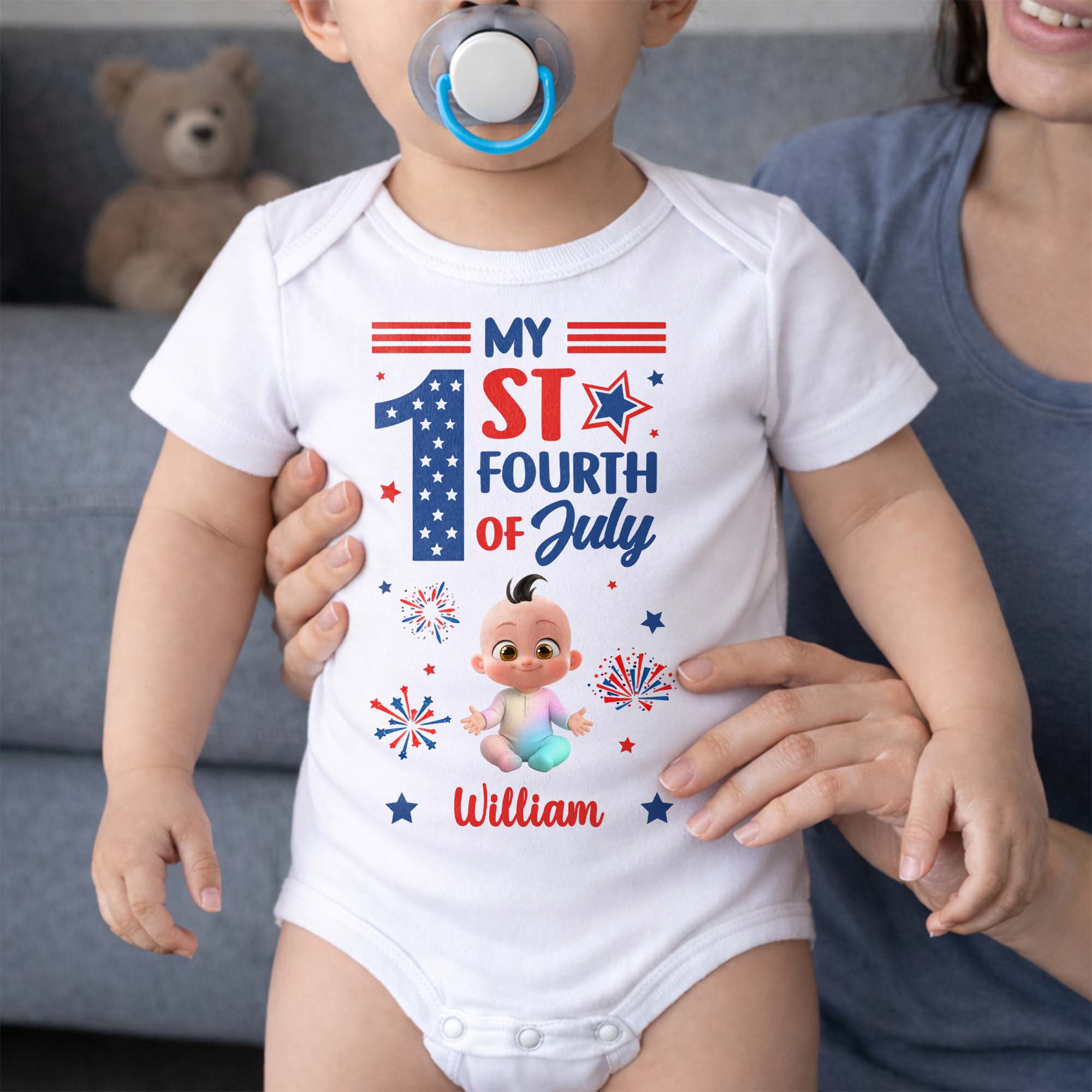Personalized Baby Onesie Custom Name Fourth of July Gift