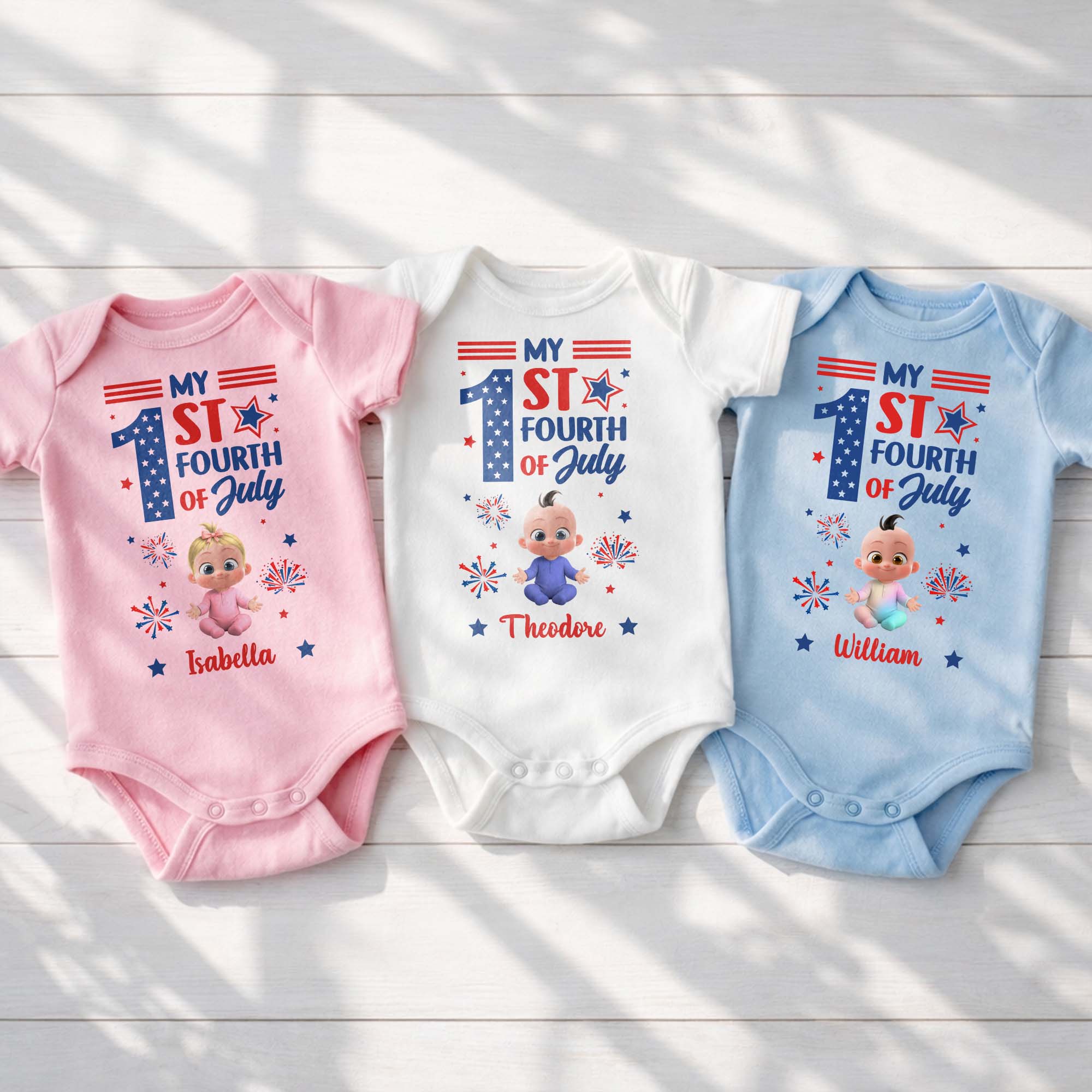 Personalized Baby Onesie Custom Name Fourth of July Gift Baby Onesie GradoCreations