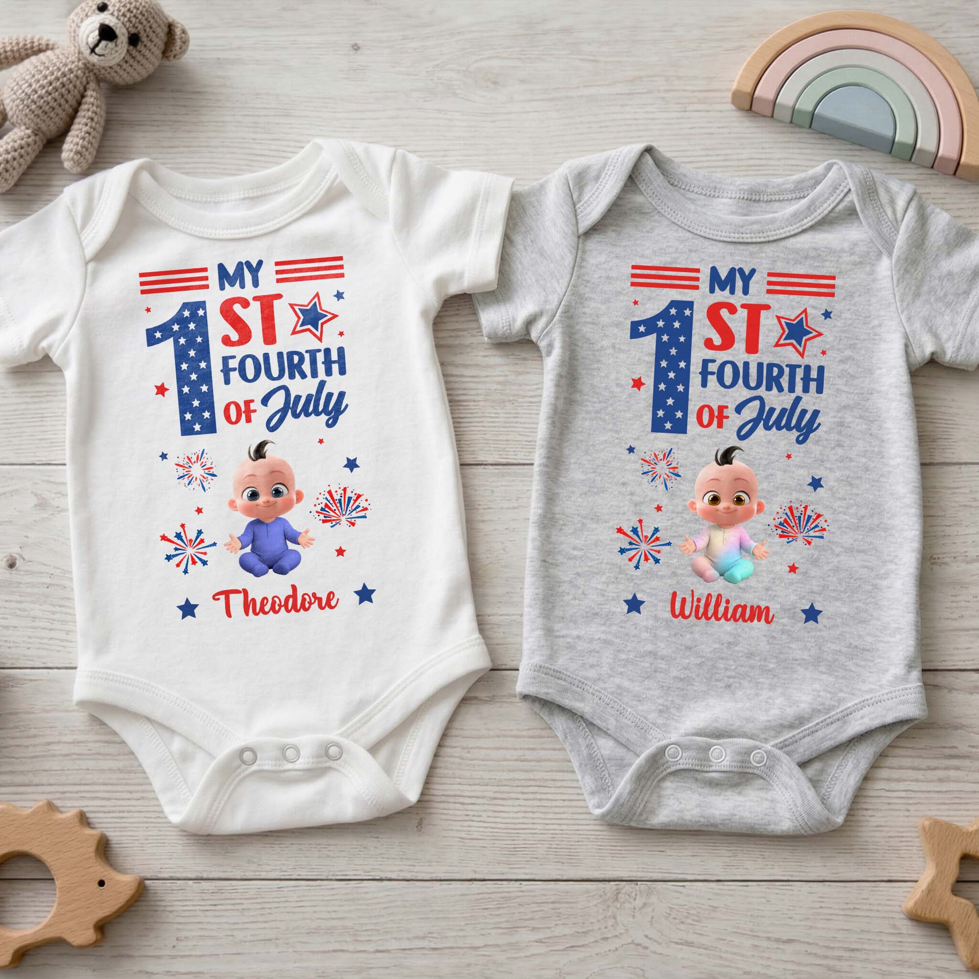 Personalized Baby Onesie Custom Name Fourth of July Gift Baby Onesie GradoCreations