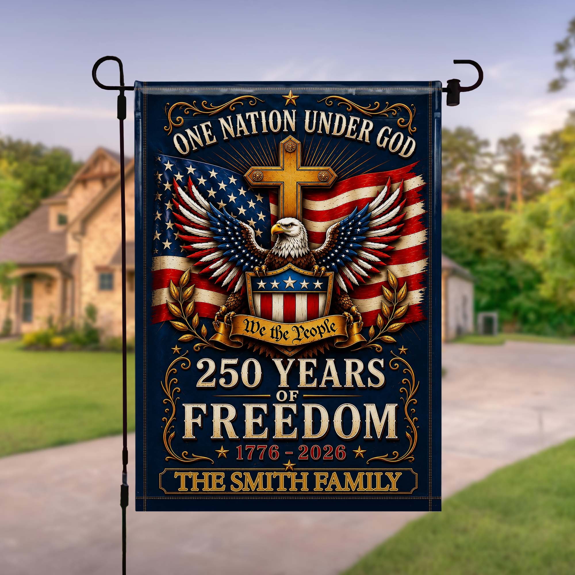 Personalized Double-Sided Garden Flag with Eagle and Family Name for 4th of July Garden Flag GradoCreations