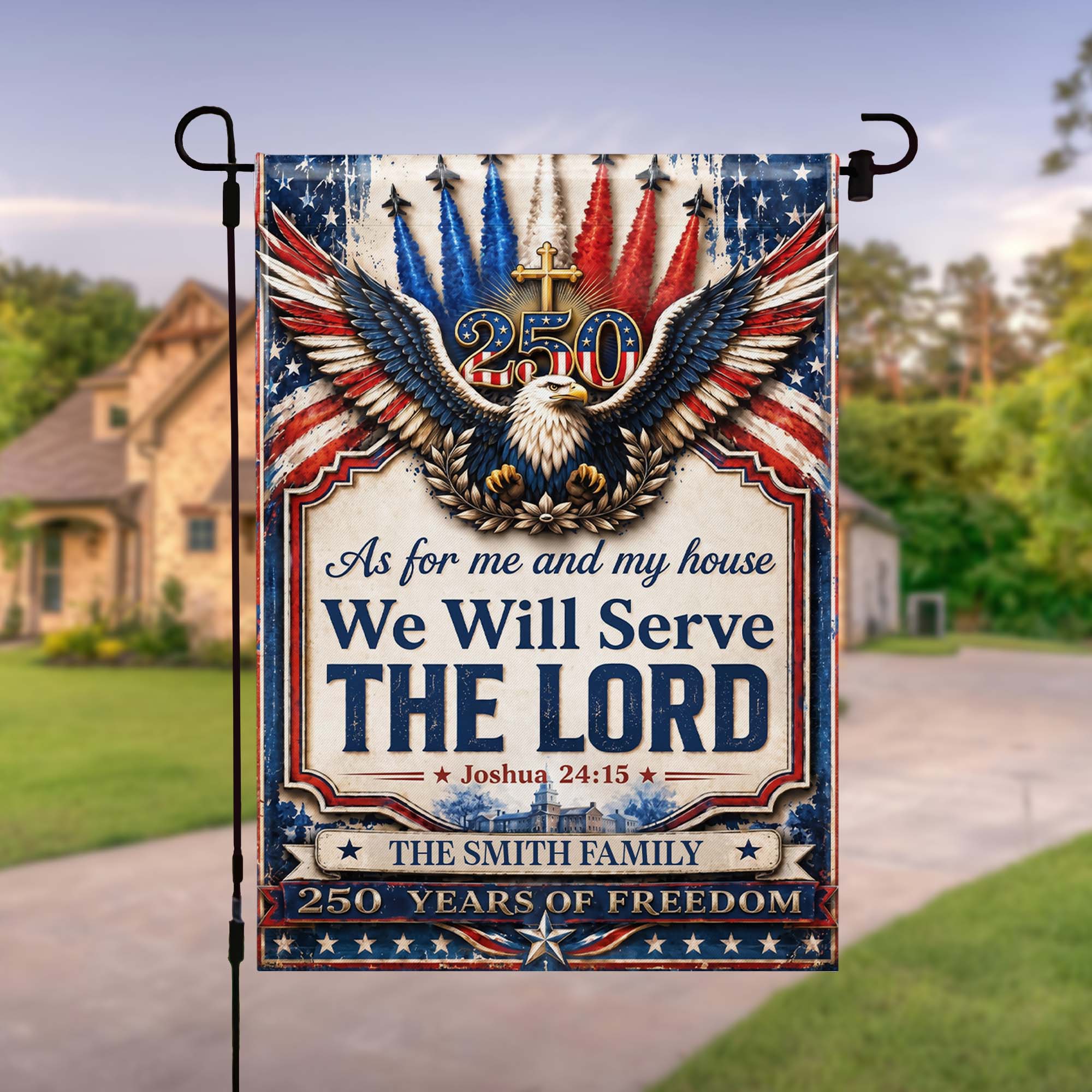 Personalized Double-Sided Garden Flag Custom Family Name Eagle Cross Gift for Dad