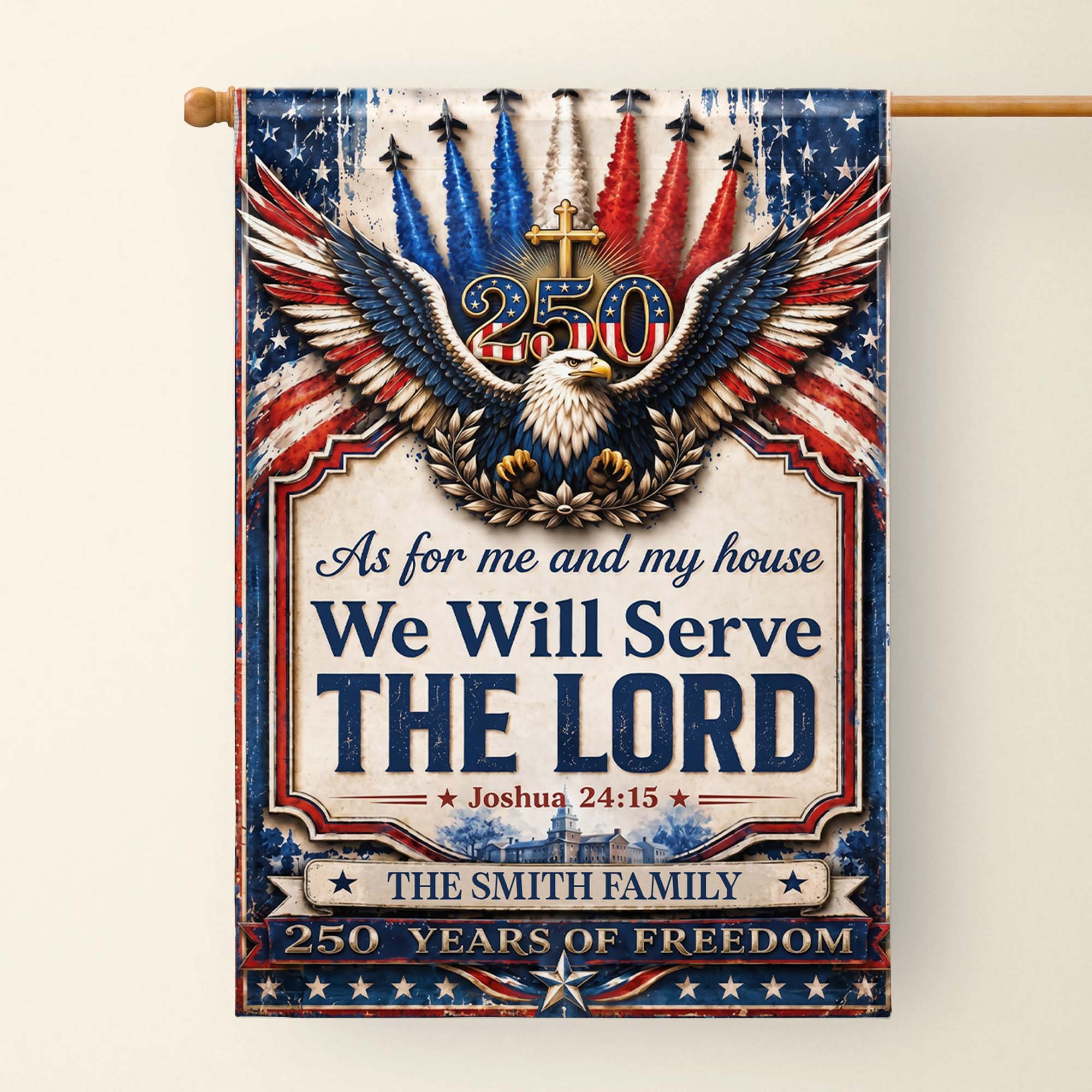 Personalized Double-Sided Garden Flag Custom Family Name Eagle Cross Gift for Dad Garden Flag GradoCreations