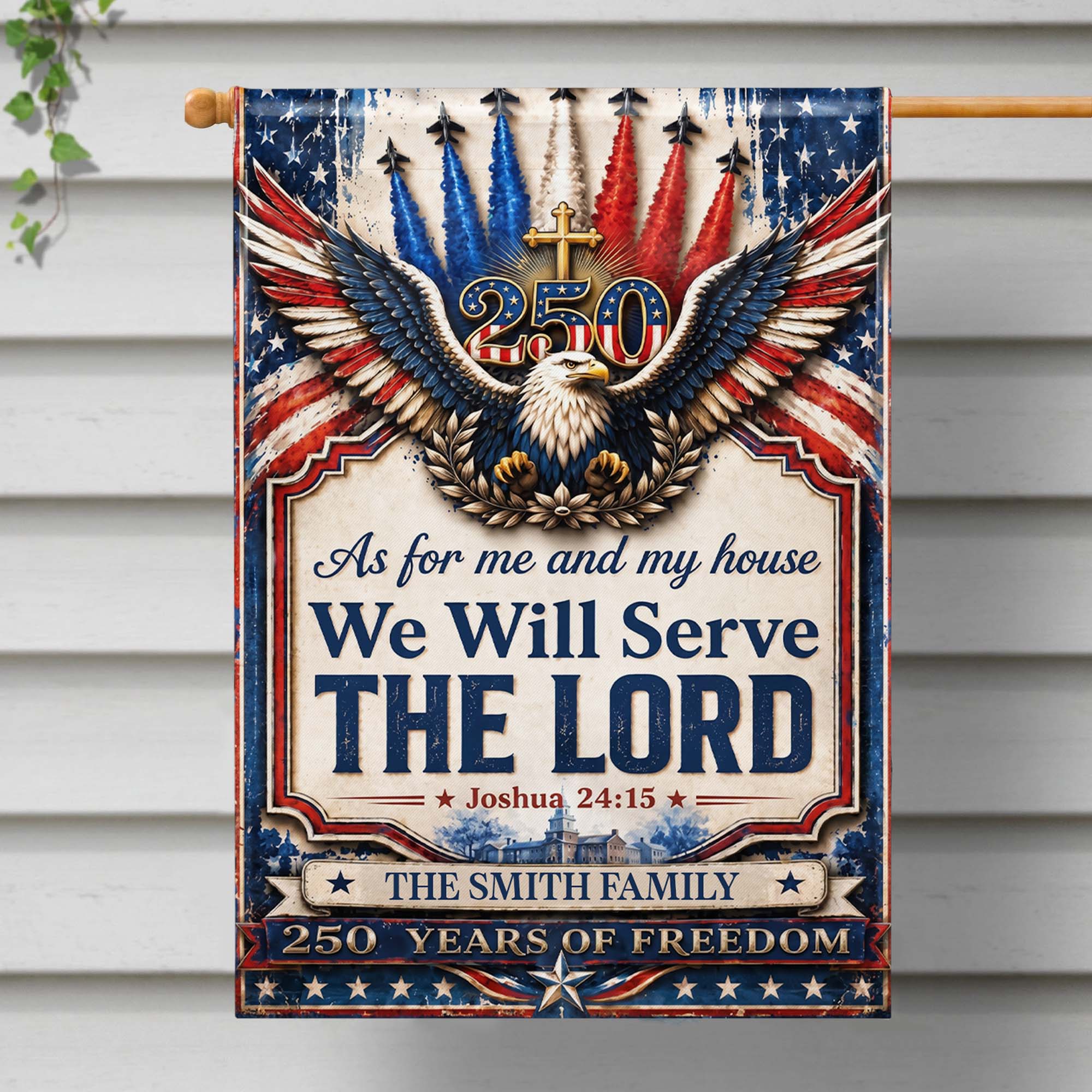 Personalized Double-Sided Garden Flag Custom Family Name Eagle Cross Gift for Dad Garden Flag GradoCreations