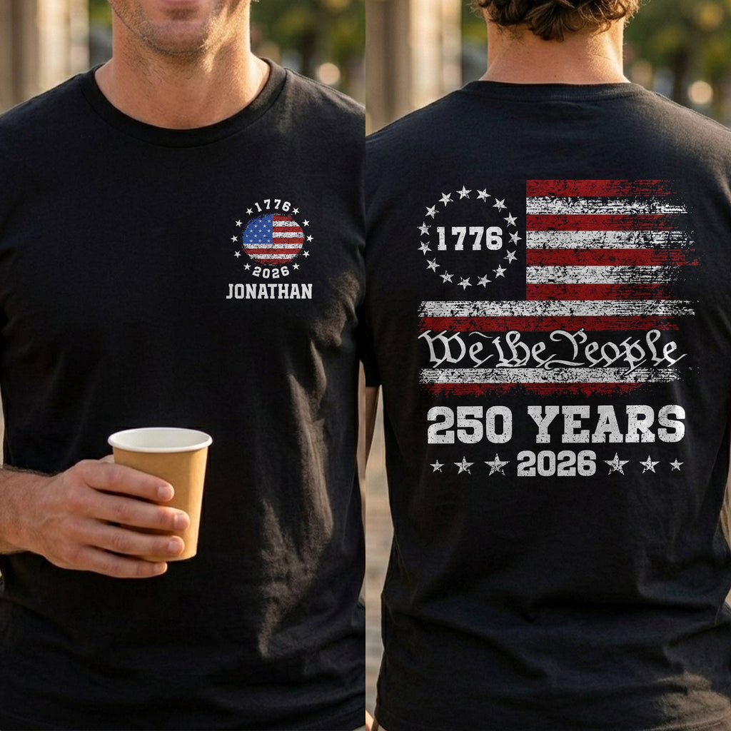 Personalized American Flag T-Shirt Custom Design for 4th of July T-Shirt Font and Back GradoCreations