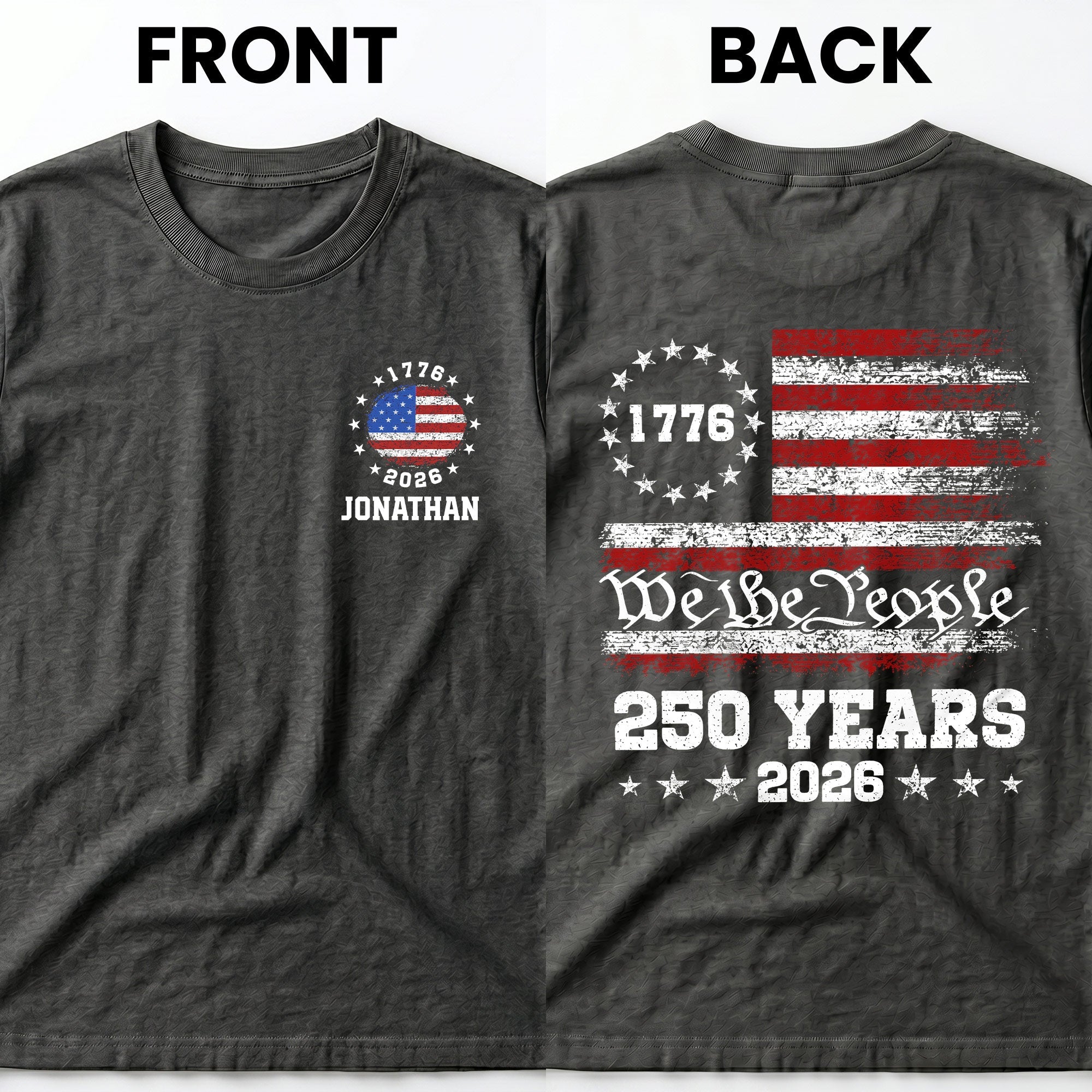 Personalized American Flag T-Shirt Custom Design for 4th of July T-Shirt Font and Back GradoCreations