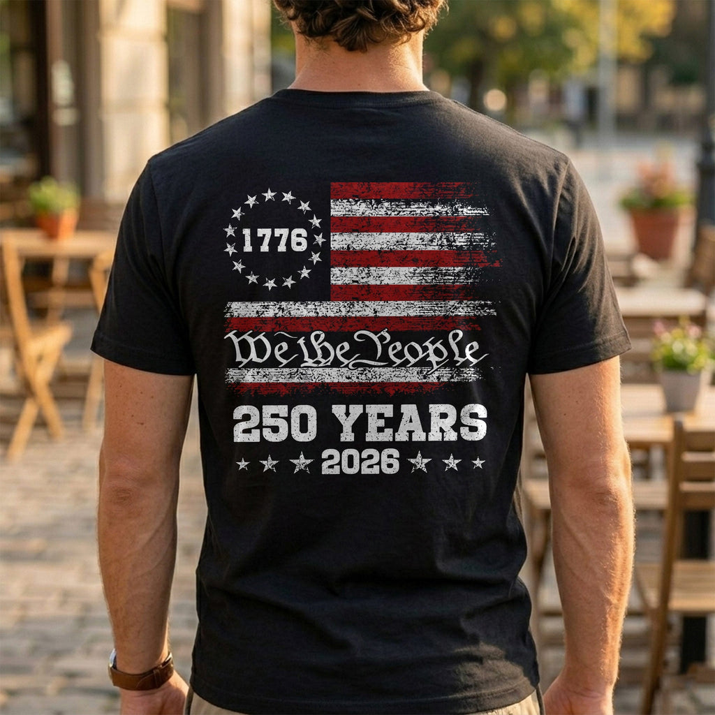 Personalized American Flag T-Shirt Custom Design for 4th of July T-Shirt Font and Back GradoCreations