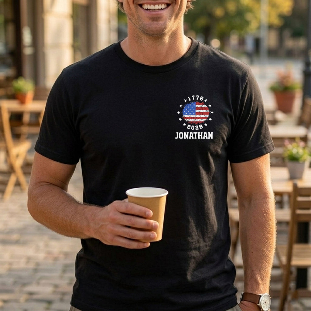 Personalized American Flag T-Shirt Custom Design for 4th of July T-Shirt Font and Back GradoCreations