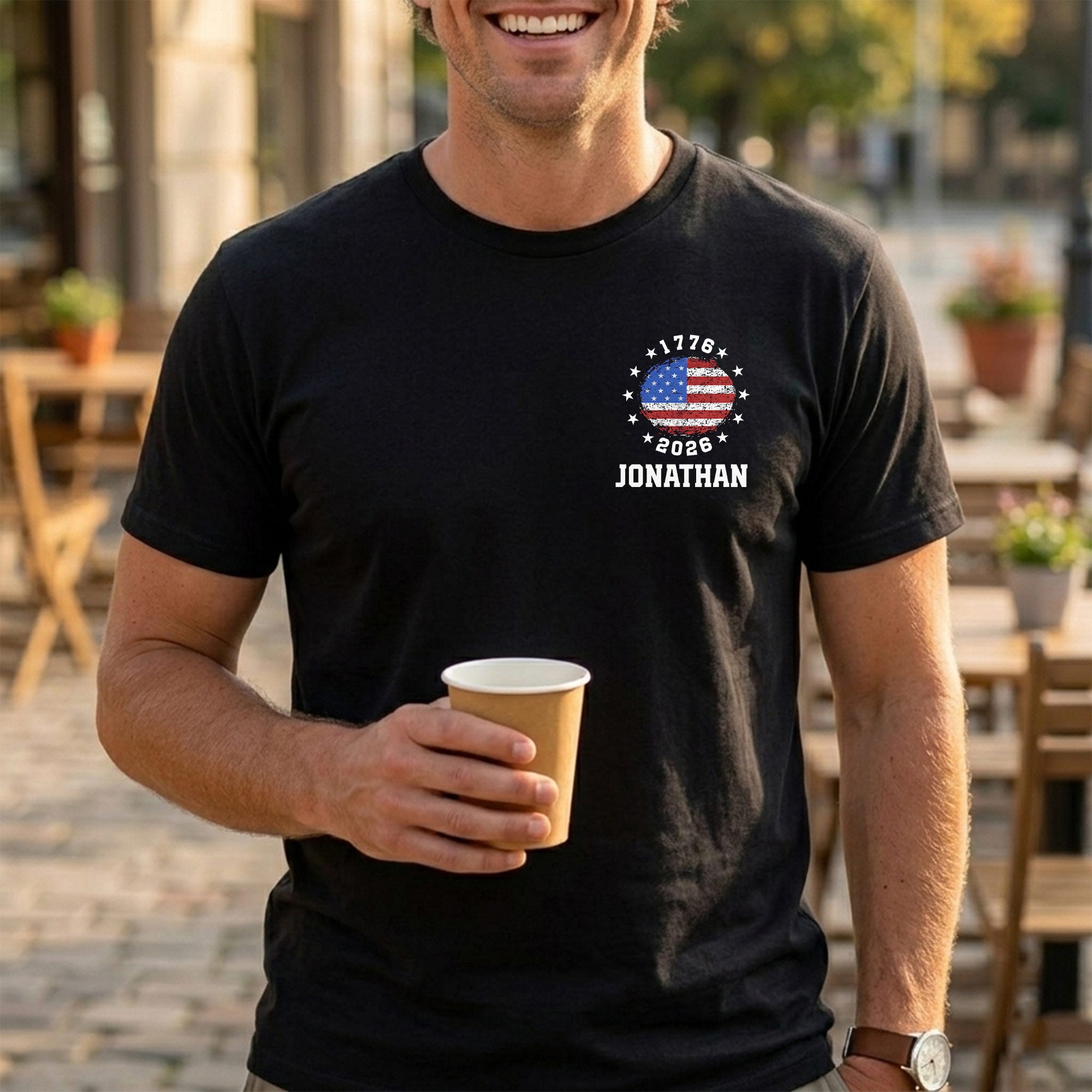 Personalized American Flag T-Shirt Custom Design for 4th of July T-Shirt Font and Back GradoCreations
