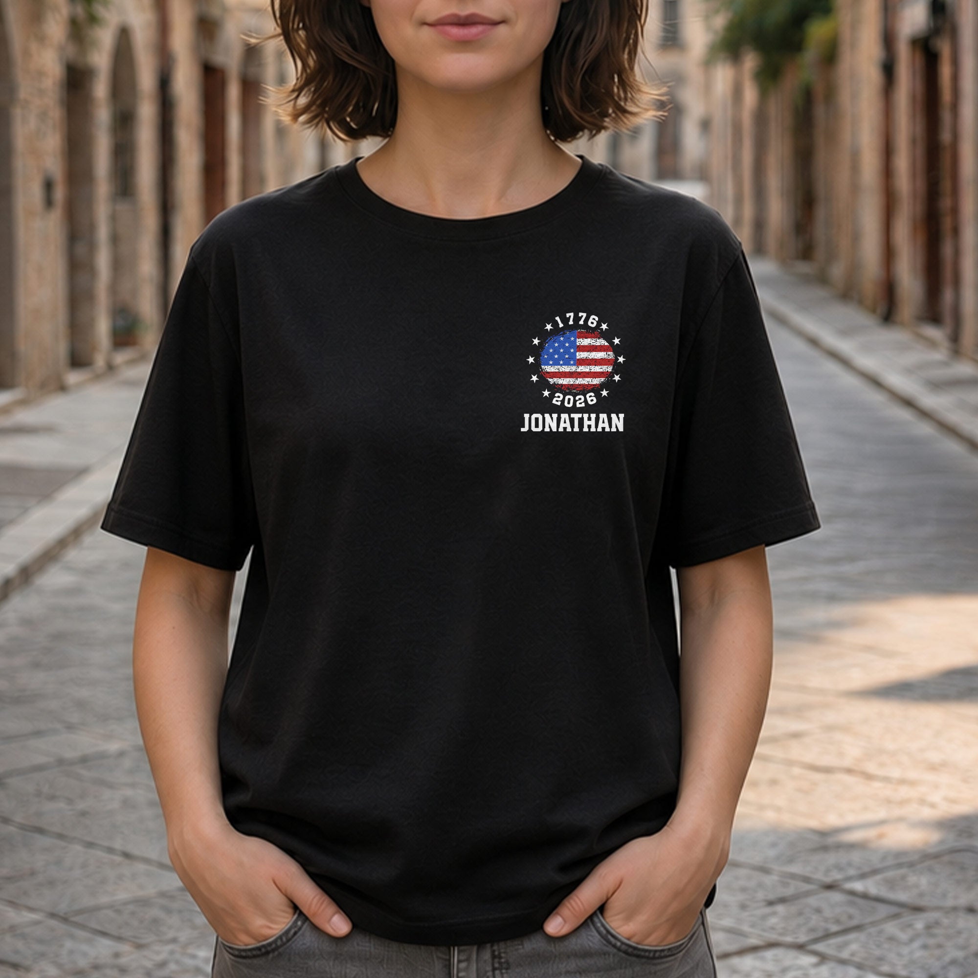 Personalized American Flag T-Shirt Custom Design for 4th of July T-Shirt Font and Back GradoCreations