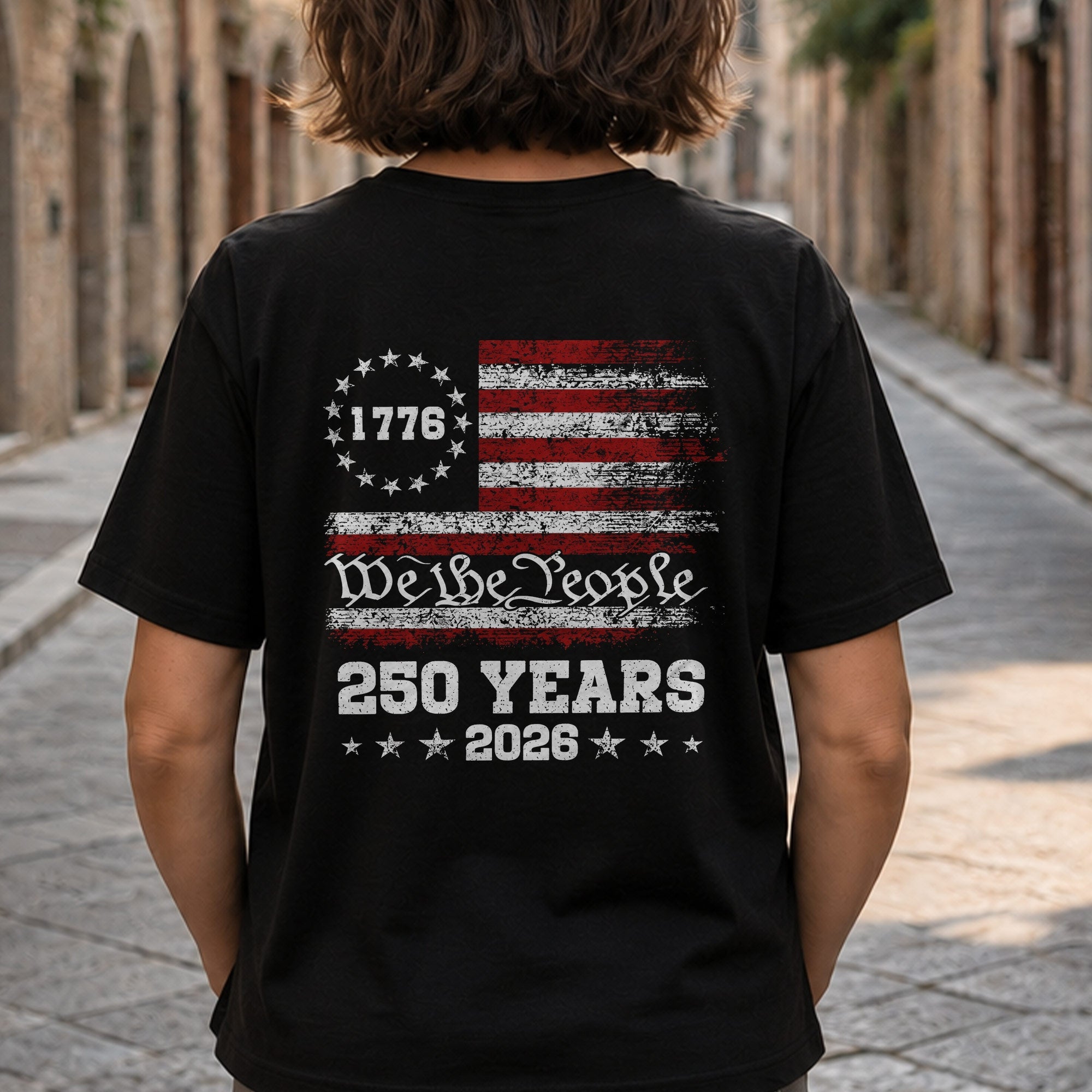 Personalized American Flag T-Shirt Custom Design for 4th of July T-Shirt Font and Back GradoCreations