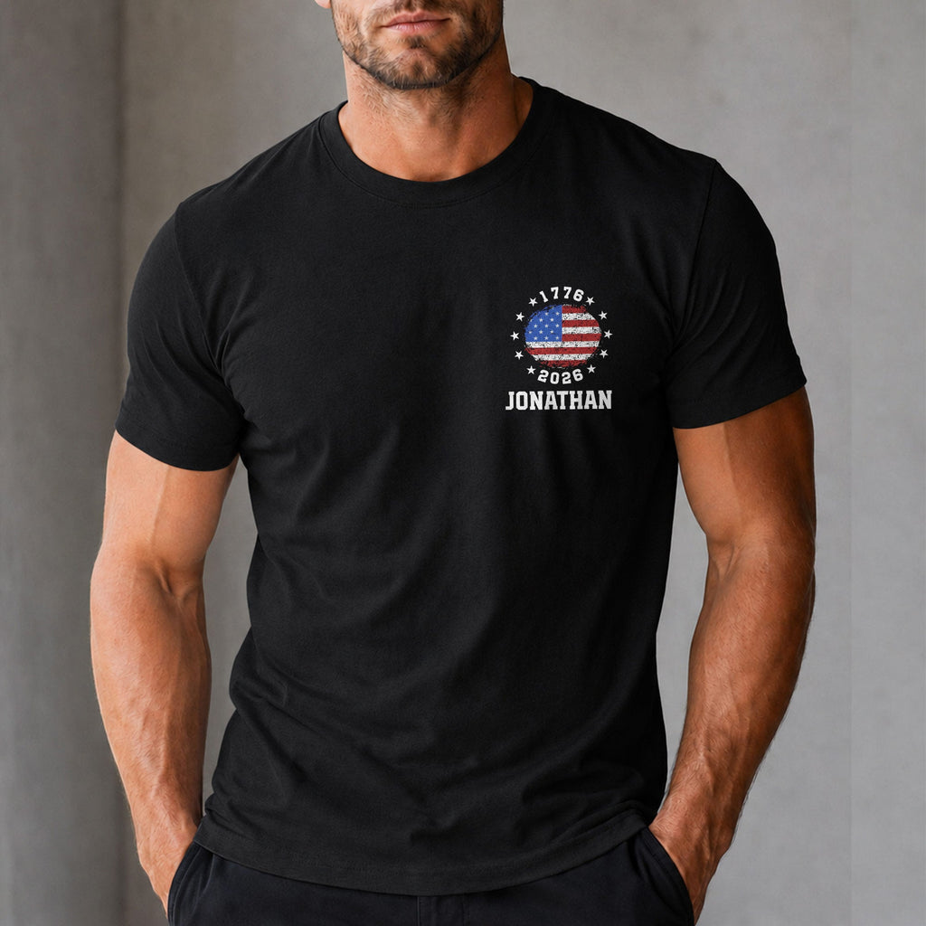 Personalized American Flag T-Shirt Custom Design for 4th of July T-Shirt Font and Back GradoCreations