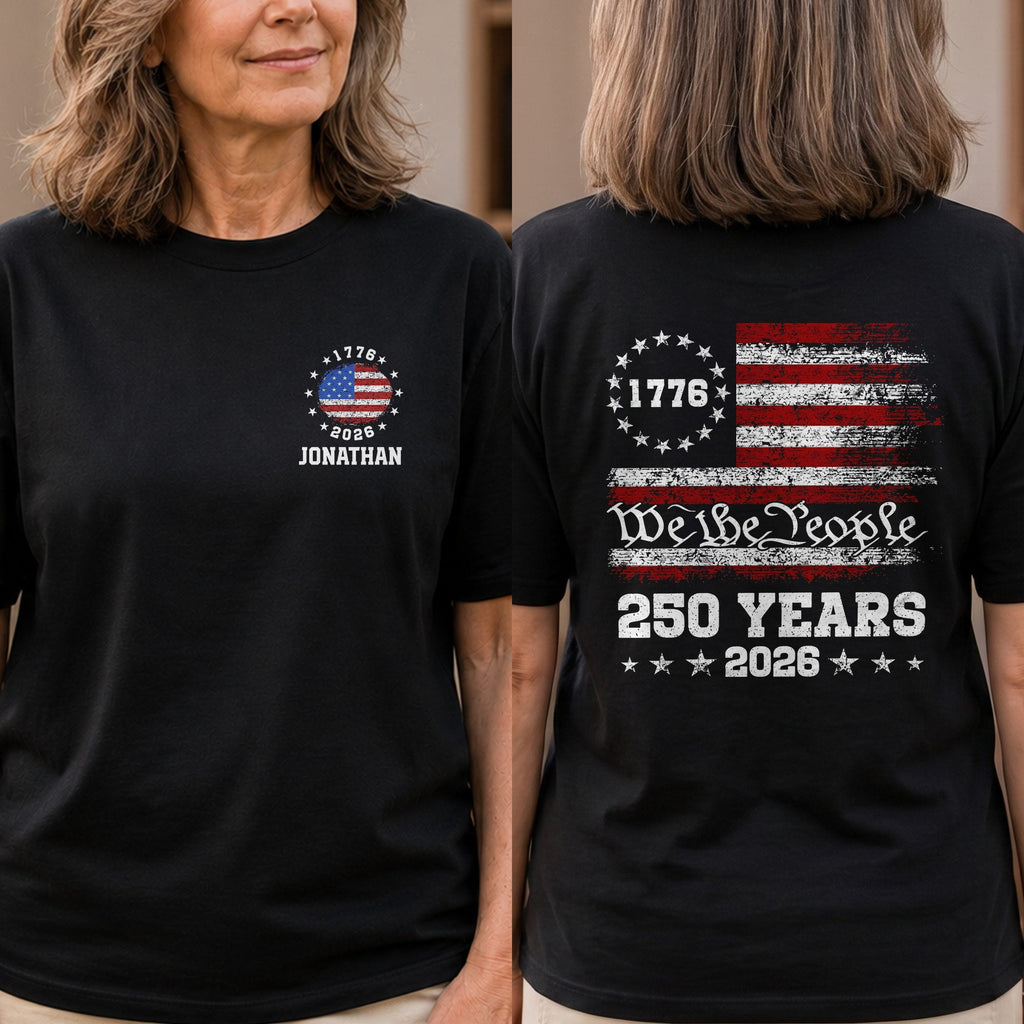 Personalized American Flag T-Shirt Custom Design for 4th of July T-Shirt Font and Back GradoCreations