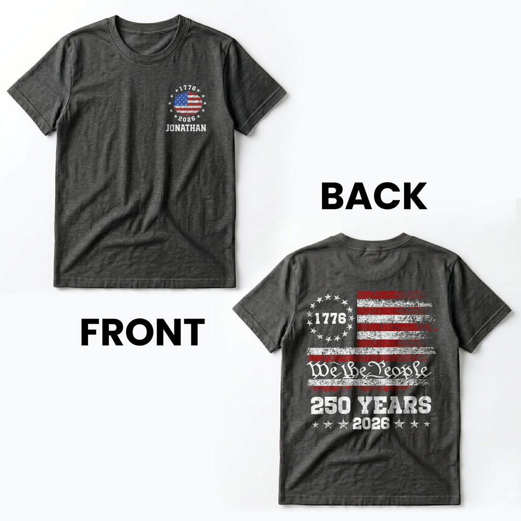 Personalized American Flag T-Shirt Custom Design for 4th of July T-Shirt Font and Back GradoCreations